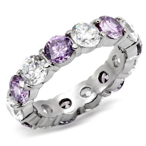 MATK109 - High polished (no plating) Stainless Steel Ring with AAA Grade CZ  in Amethyst