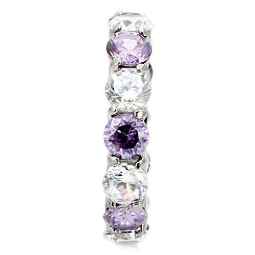 MATK109 - High polished (no plating) Stainless Steel Ring with AAA Grade CZ  in Amethyst