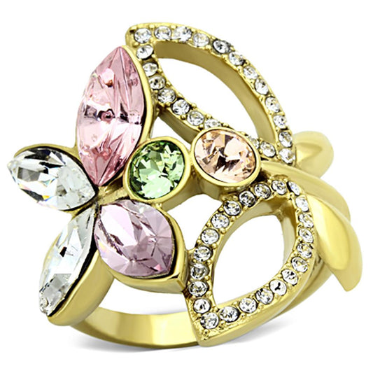 MATK1100 - IP Gold(Ion Plating) Stainless Steel Ring with Top Grade Crystal  in Multi Color