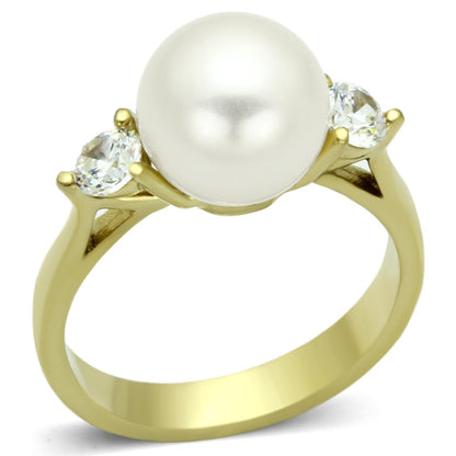 MATK1103 - IP Gold(Ion Plating) Stainless Steel Ring with Synthetic Pearl in White