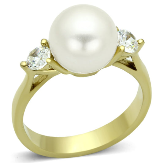 MATK1103 - IP Gold(Ion Plating) Stainless Steel Ring with Synthetic Pearl in White