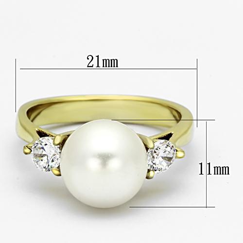 MATK1103 - IP Gold(Ion Plating) Stainless Steel Ring with Synthetic Pearl in White