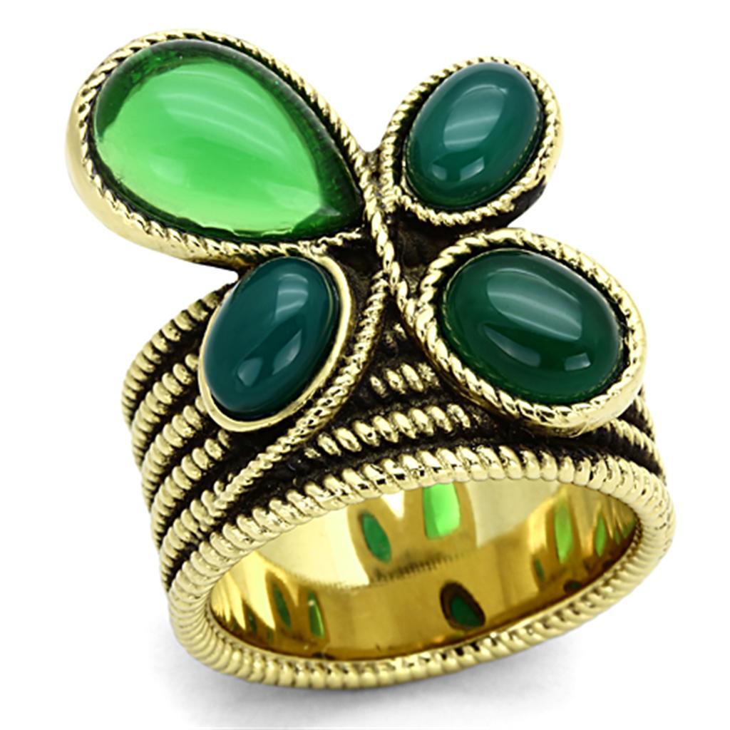 MATK1104 - IP Gold(Ion Plating) Stainless Steel Ring with Synthetic Synthetic Glass in Emerald