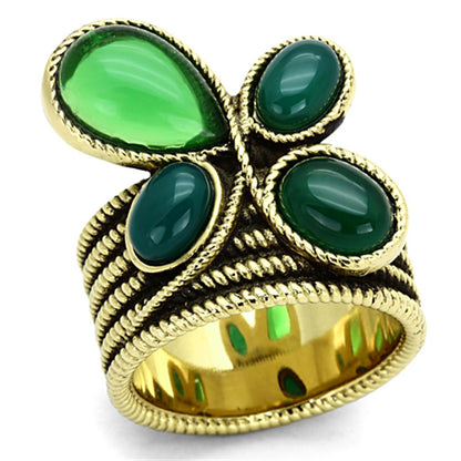 MATK1104 - IP Gold(Ion Plating) Stainless Steel Ring with Synthetic Synthetic Glass in Emerald