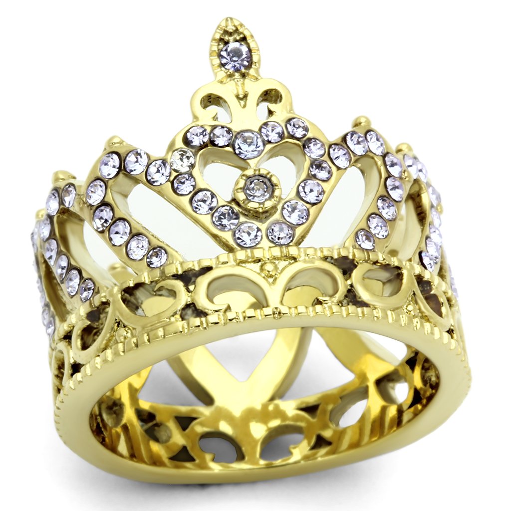 MATK1105 - IP Gold(Ion Plating) Stainless Steel Ring with Top Grade Crystal  in Tanzanite