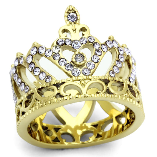 MATK1105 - IP Gold(Ion Plating) Stainless Steel Ring with Top Grade Crystal  in Tanzanite