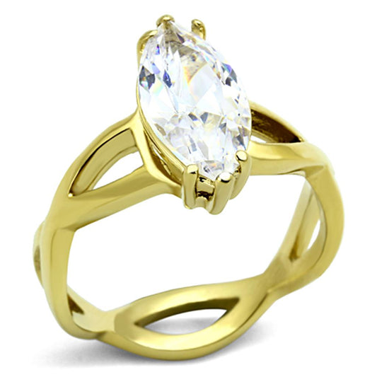 MATK1106 - IP Gold(Ion Plating) Stainless Steel Ring with AAA Grade CZ  in Clear