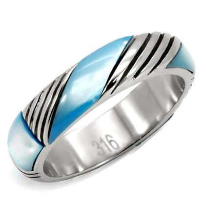 MATK110 - High polished (no plating) Stainless Steel Ring with Precious Stone Conch in Sea Blue