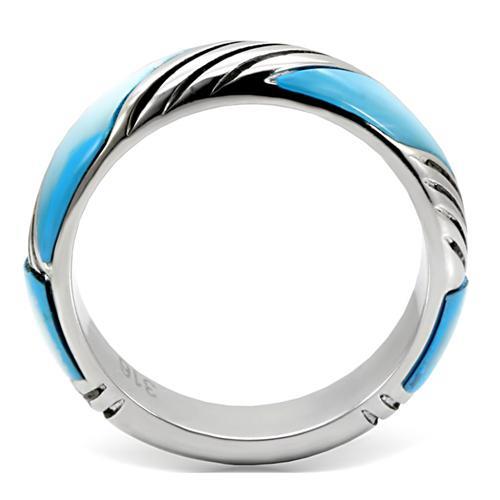 MATK110 - High polished (no plating) Stainless Steel Ring with Precious Stone Conch in Sea Blue