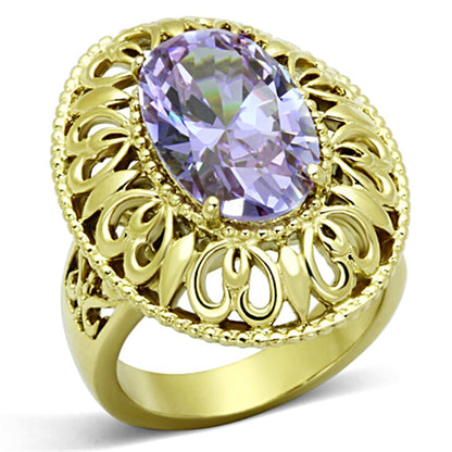 MATK1110 - IP Gold(Ion Plating) Stainless Steel Ring with AAA Grade CZ  in Light Amethyst