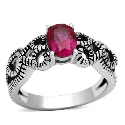 MATK1112 - High polished (no plating) Stainless Steel Ring with AAA Grade CZ  in Ruby