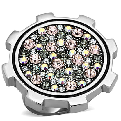 MATK1113 - High polished (no plating) Stainless Steel Ring with Top Grade Crystal  in Multi Color