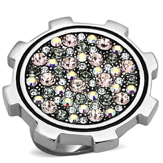 MATK1113 - High polished (no plating) Stainless Steel Ring with Top Grade Crystal  in Multi Color