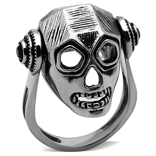 MATK1115 - High polished (no plating) Stainless Steel Ring with Top Grade Crystal  in Jet