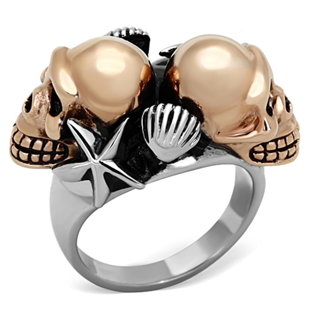 MATK1119 - Two-Tone IP Rose Gold Stainless Steel Ring with Epoxy  in Jet