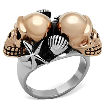 MATK1119 - Two-Tone IP Rose Gold Stainless Steel Ring with Epoxy  in Jet