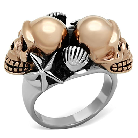 MATK1119 - Two-Tone IP Rose Gold Stainless Steel Ring with Epoxy  in Jet