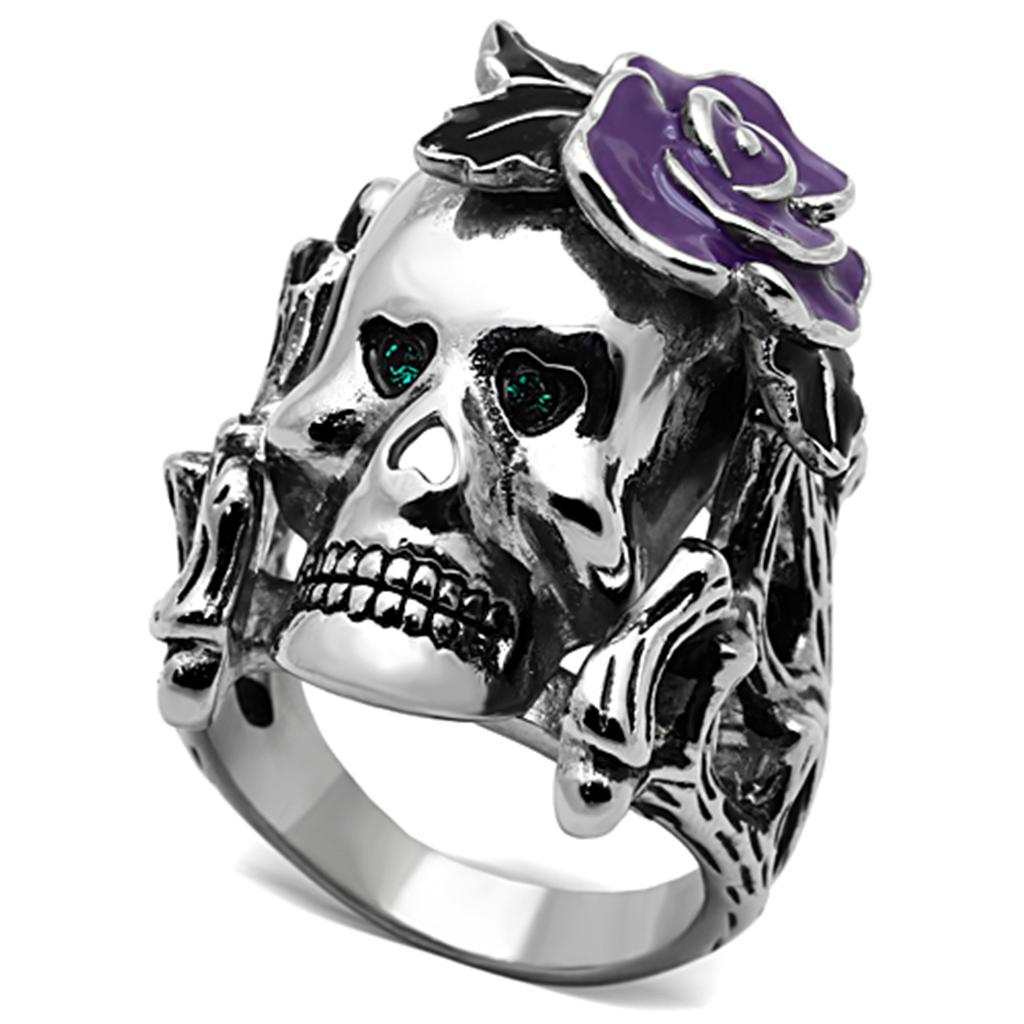 MATK1122 - High polished (no plating) Stainless Steel Ring with Top Grade Crystal  in Emerald