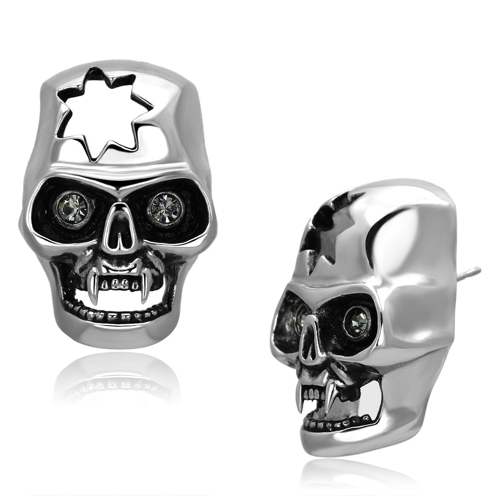 MATK1130 - High polished (no plating) Stainless Steel Earrings with Top Grade Crystal  in Black Diamond