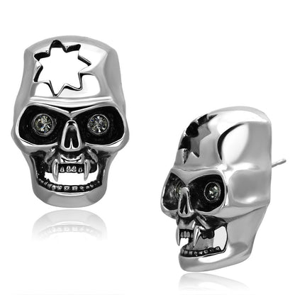 MATK1130 - High polished (no plating) Stainless Steel Earrings with Top Grade Crystal  in Black Diamond