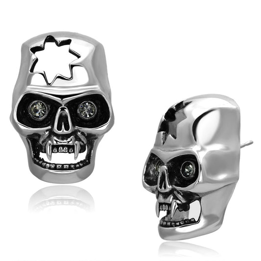 MATK1130 - High polished (no plating) Stainless Steel Earrings with Top Grade Crystal  in Black Diamond