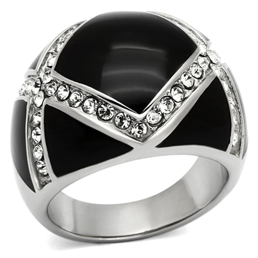 MATK1132 - High polished (no plating) Stainless Steel Ring with Top Grade Crystal  in Clear