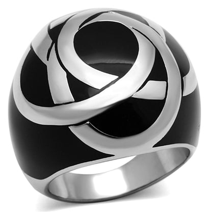 MATK1133 - High polished (no plating) Stainless Steel Ring with Epoxy  in Jet