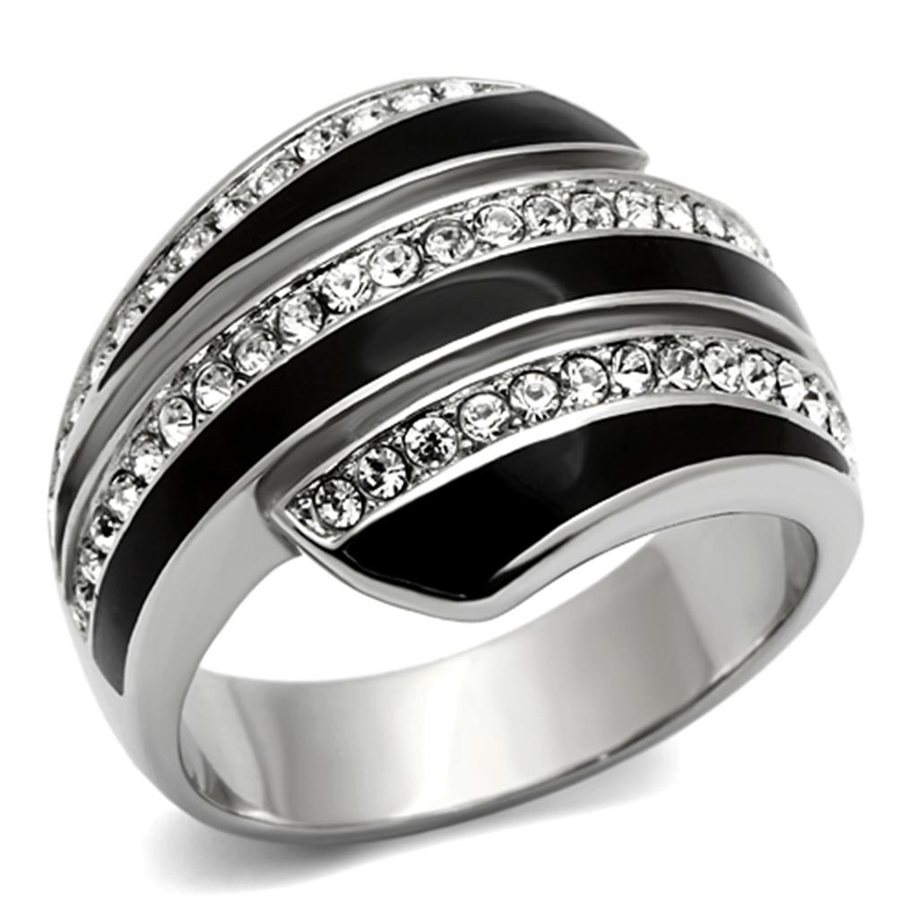 MATK1134 - High polished (no plating) Stainless Steel Ring with Top Grade Crystal  in Clear