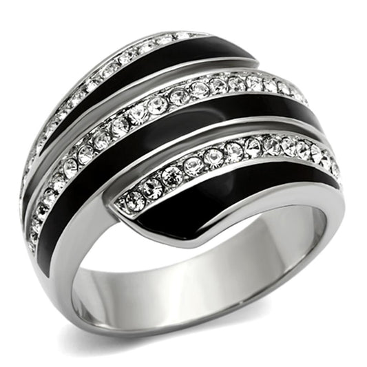 MATK1134 - High polished (no plating) Stainless Steel Ring with Top Grade Crystal  in Clear