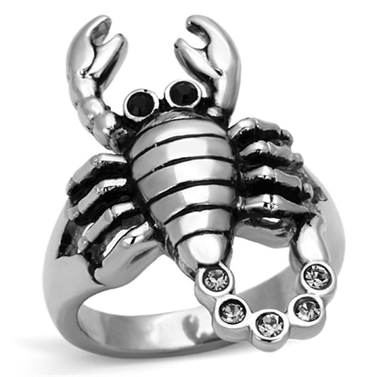 MATK1135 - High polished (no plating) Stainless Steel Ring with Top Grade Crystal  in Jet