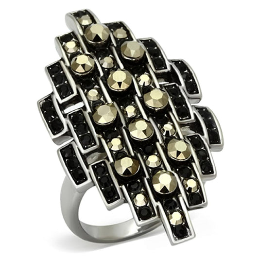MATK1136 - High polished (no plating) Stainless Steel Ring with Top Grade Crystal  in Jet