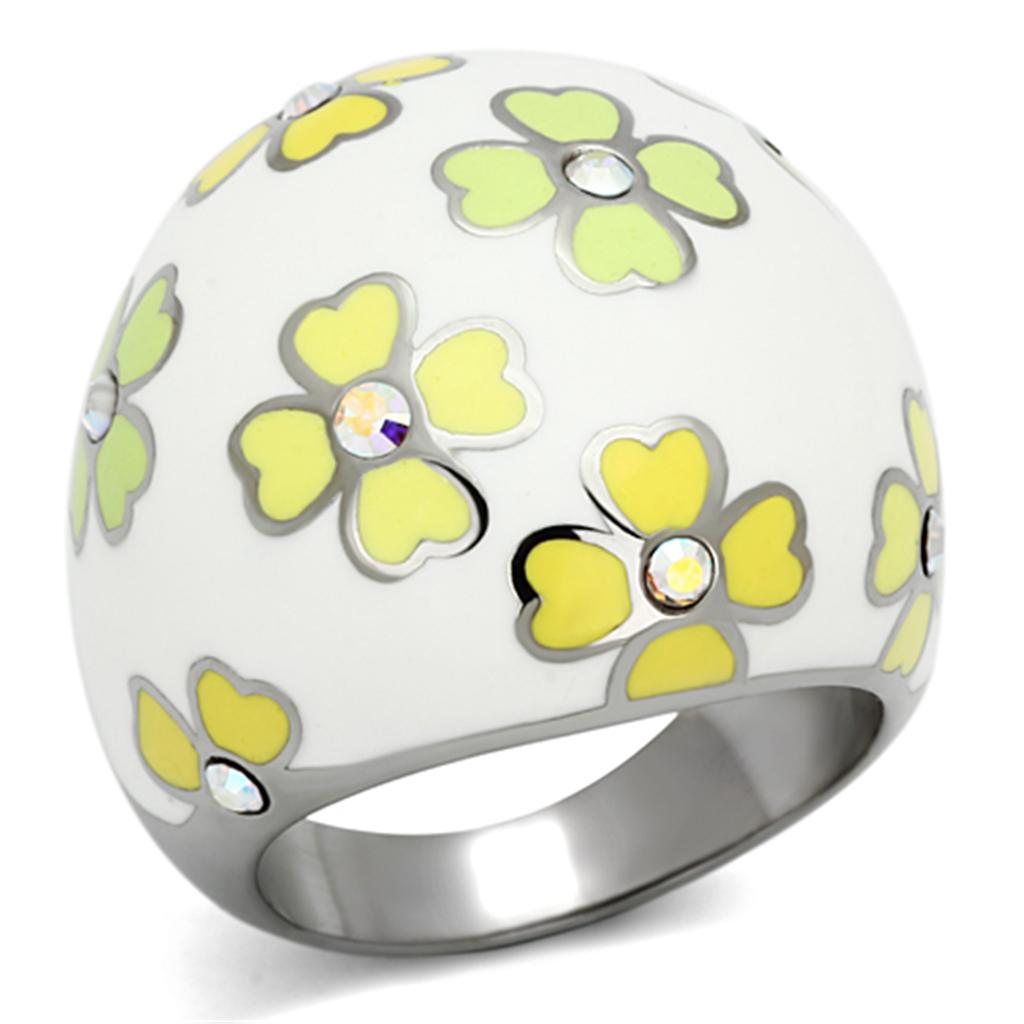 MATK1139 - High polished (no plating) Stainless Steel Ring with Top Grade Crystal  in Aurora Borealis (Rainbow Effect)