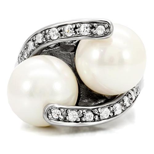 MATK113 - High polished (no plating) Stainless Steel Ring with Synthetic Pearl in White
