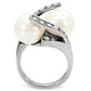MATK113 - High polished (no plating) Stainless Steel Ring with Synthetic Pearl in White
