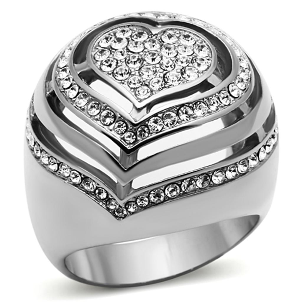 MATK1141 - High polished (no plating) Stainless Steel Ring with Top Grade Crystal  in Clear
