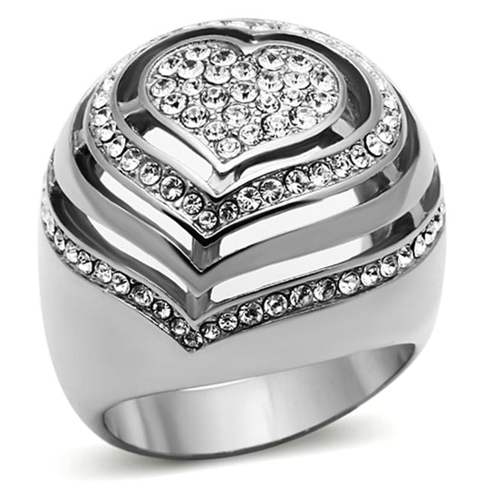 MATK1141 - High polished (no plating) Stainless Steel Ring with Top Grade Crystal  in Clear