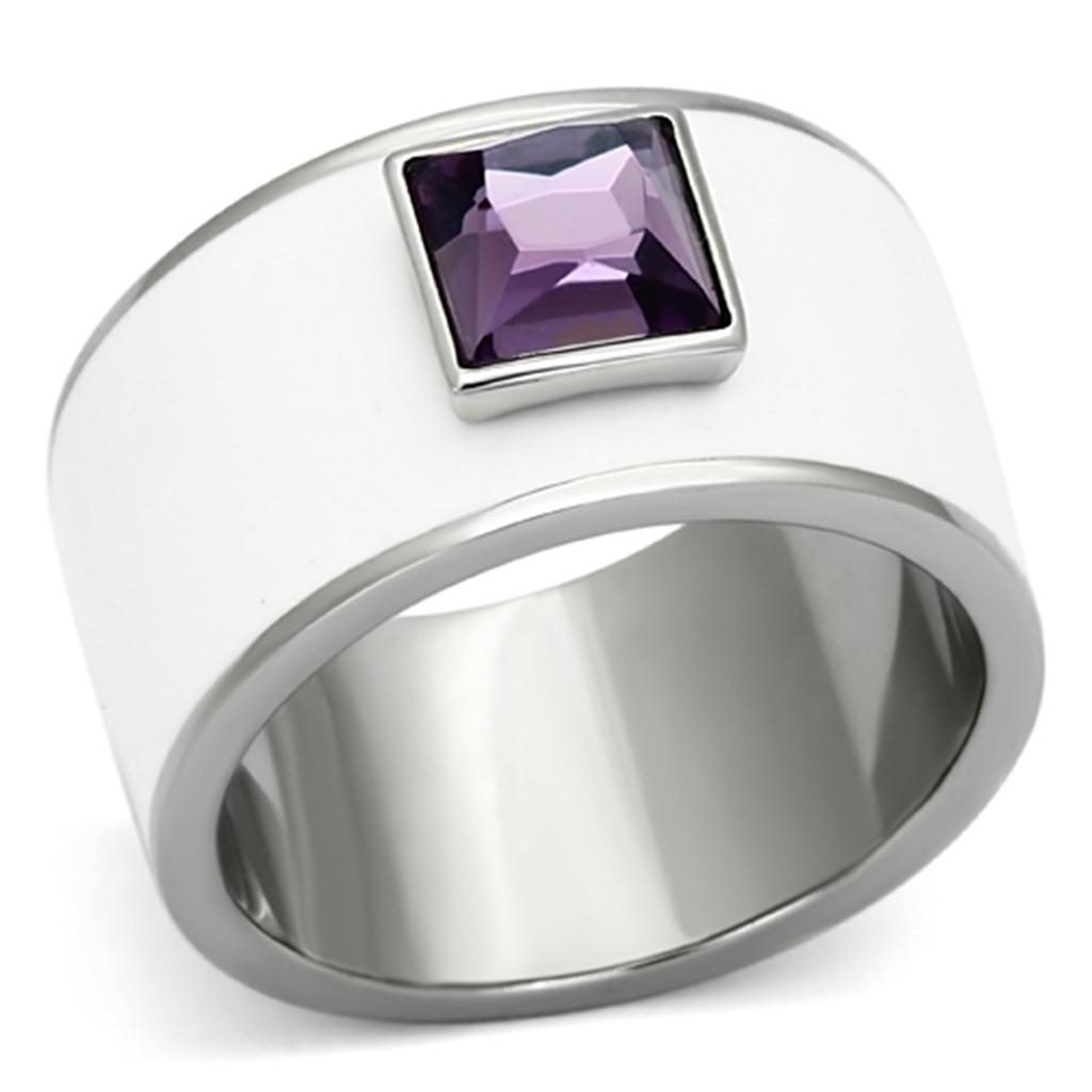 MATK1142 - High polished (no plating) Stainless Steel Ring with Synthetic Synthetic Glass in Amethyst