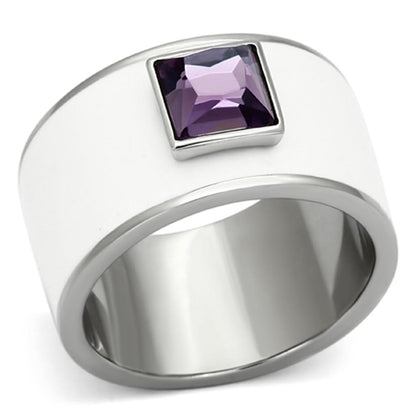 MATK1142 - High polished (no plating) Stainless Steel Ring with Synthetic Synthetic Glass in Amethyst