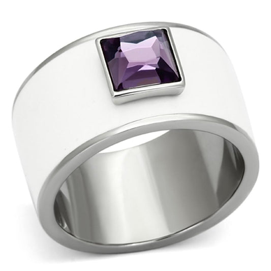 MATK1142 - High polished (no plating) Stainless Steel Ring with Synthetic Synthetic Glass in Amethyst