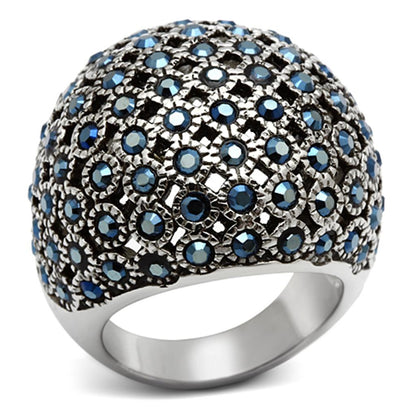 MATK1143 - High polished (no plating) Stainless Steel Ring with Top Grade Crystal  in Aquamarine AB