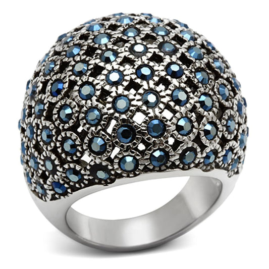 MATK1143 - High polished (no plating) Stainless Steel Ring with Top Grade Crystal  in Aquamarine AB