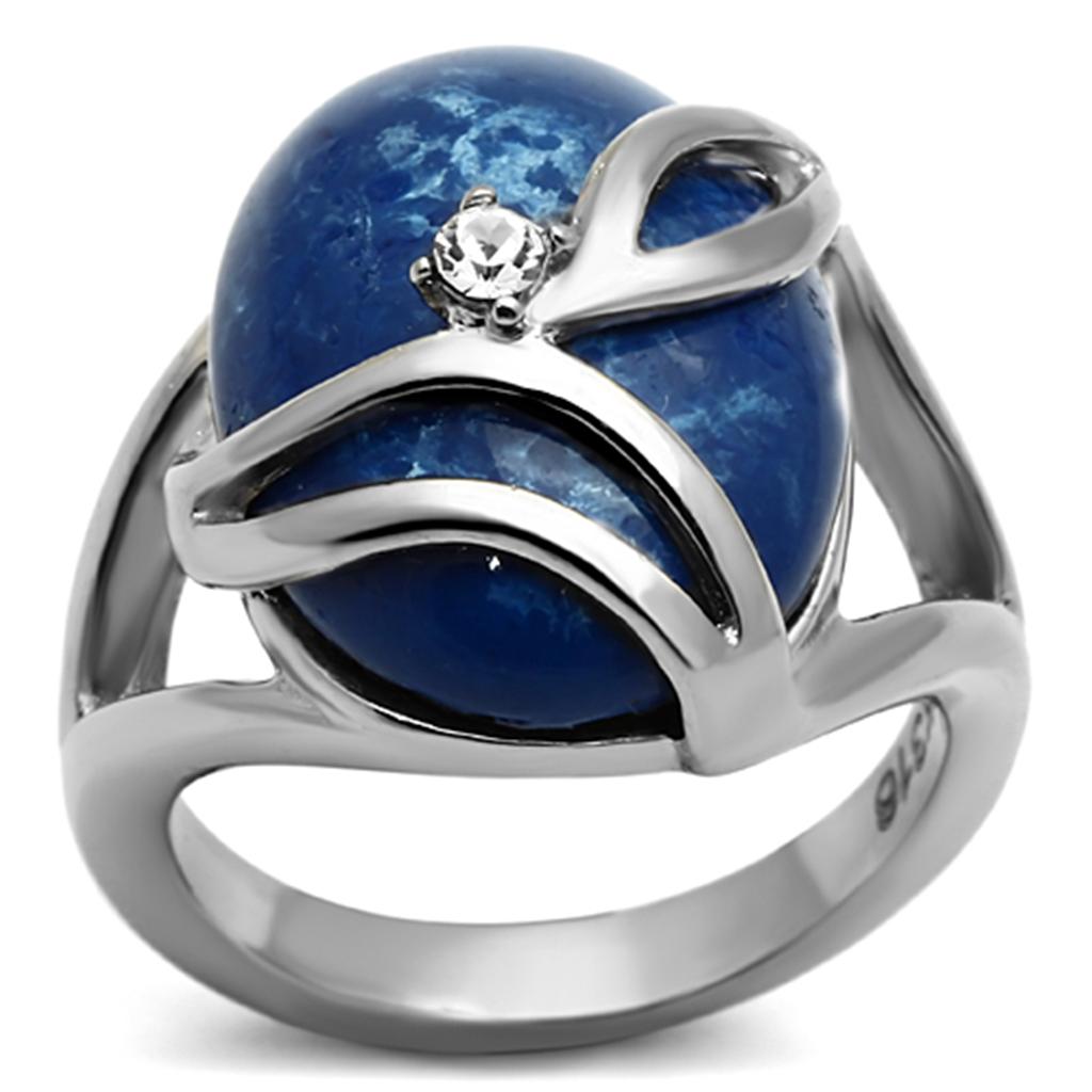 MATK1144 - High polished (no plating) Stainless Steel Ring with Synthetic Synthetic Stone in Capri Blue
