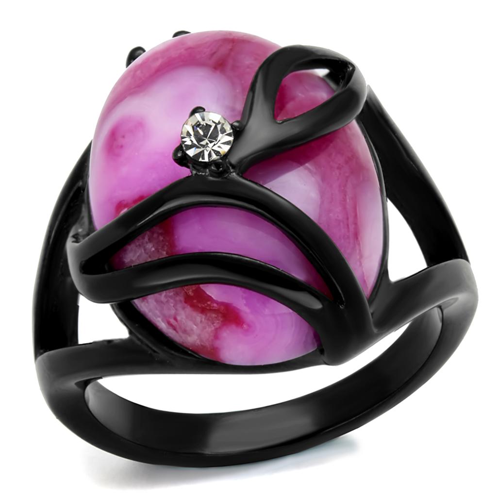 MATK1144J - IP Black(Ion Plating) Stainless Steel Ring with Synthetic Cat Eye in Fuchsia
