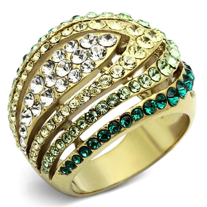 MATK1145 - IP Gold(Ion Plating) Stainless Steel Ring with Top Grade Crystal  in Multi Color