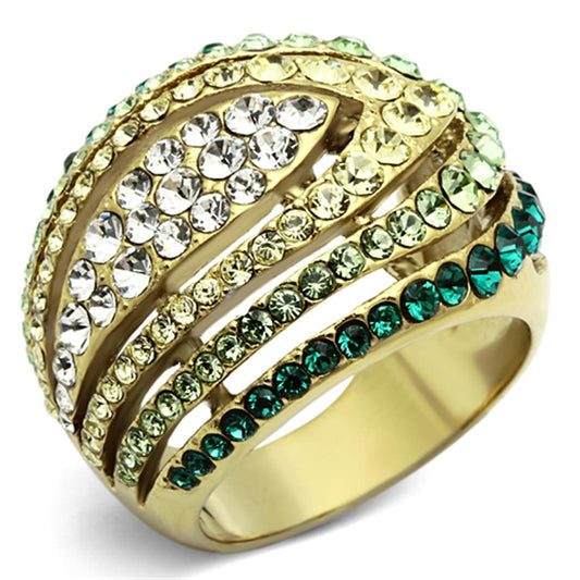 MATK1145 - IP Gold(Ion Plating) Stainless Steel Ring with Top Grade Crystal  in Multi Color