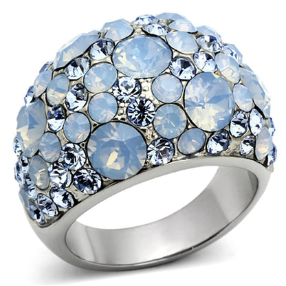 MATK1147 - High polished (no plating) Stainless Steel Ring with Top Grade Crystal  in Sea Blue