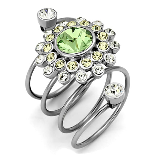 MATK1148 - High polished (no plating) Stainless Steel Ring with Top Grade Crystal  in Peridot