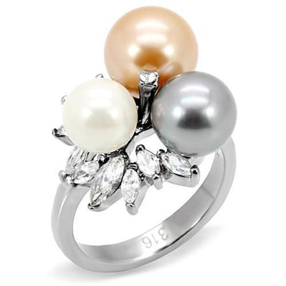 MATK114 - High polished (no plating) Stainless Steel Ring with Synthetic Pearl in Multi Color