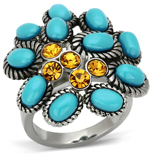 MATK1150 - High polished (no plating) Stainless Steel Ring with Synthetic Synthetic Stone in Turquoise