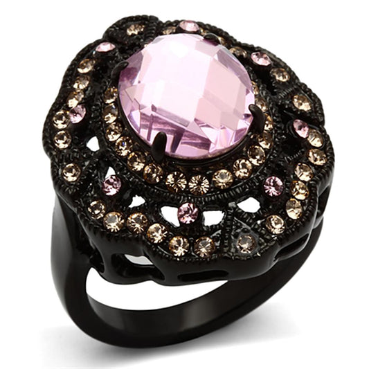 MATK1154 - IP Black(Ion Plating) Stainless Steel Ring with Top Grade Crystal  in Light Rose